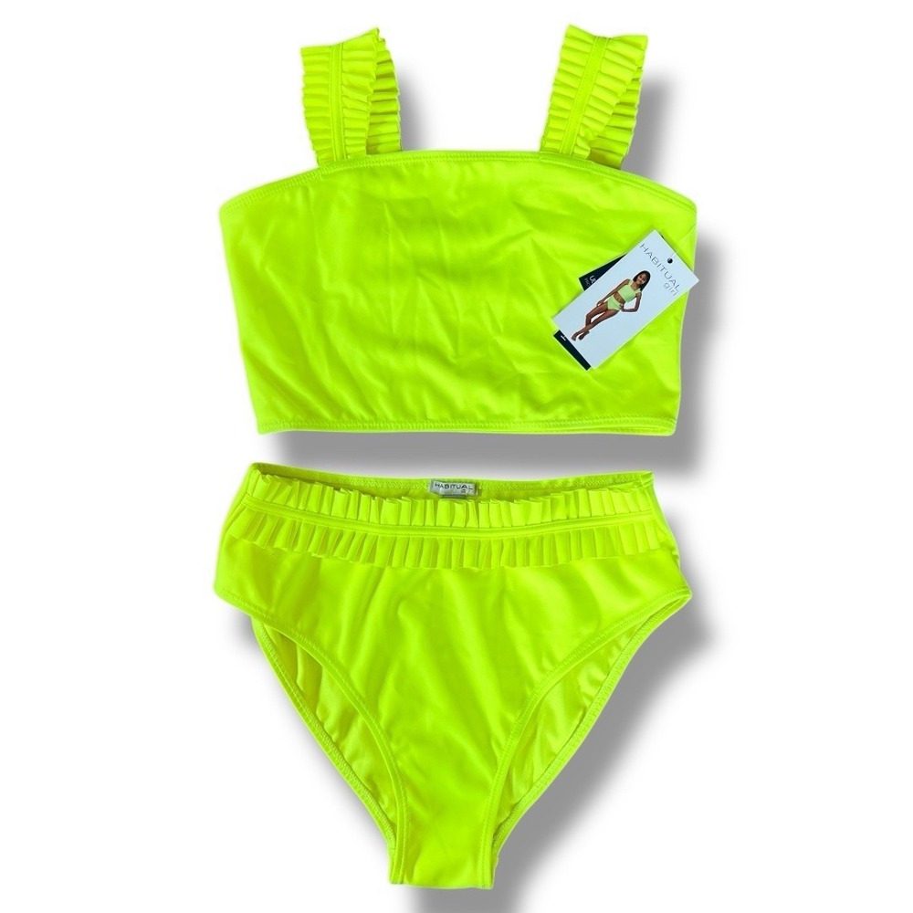 Habitual Girl Neon Yellow Bikini Set‎ 2-Piece UPF 50+ Size 16 NWT High Waist